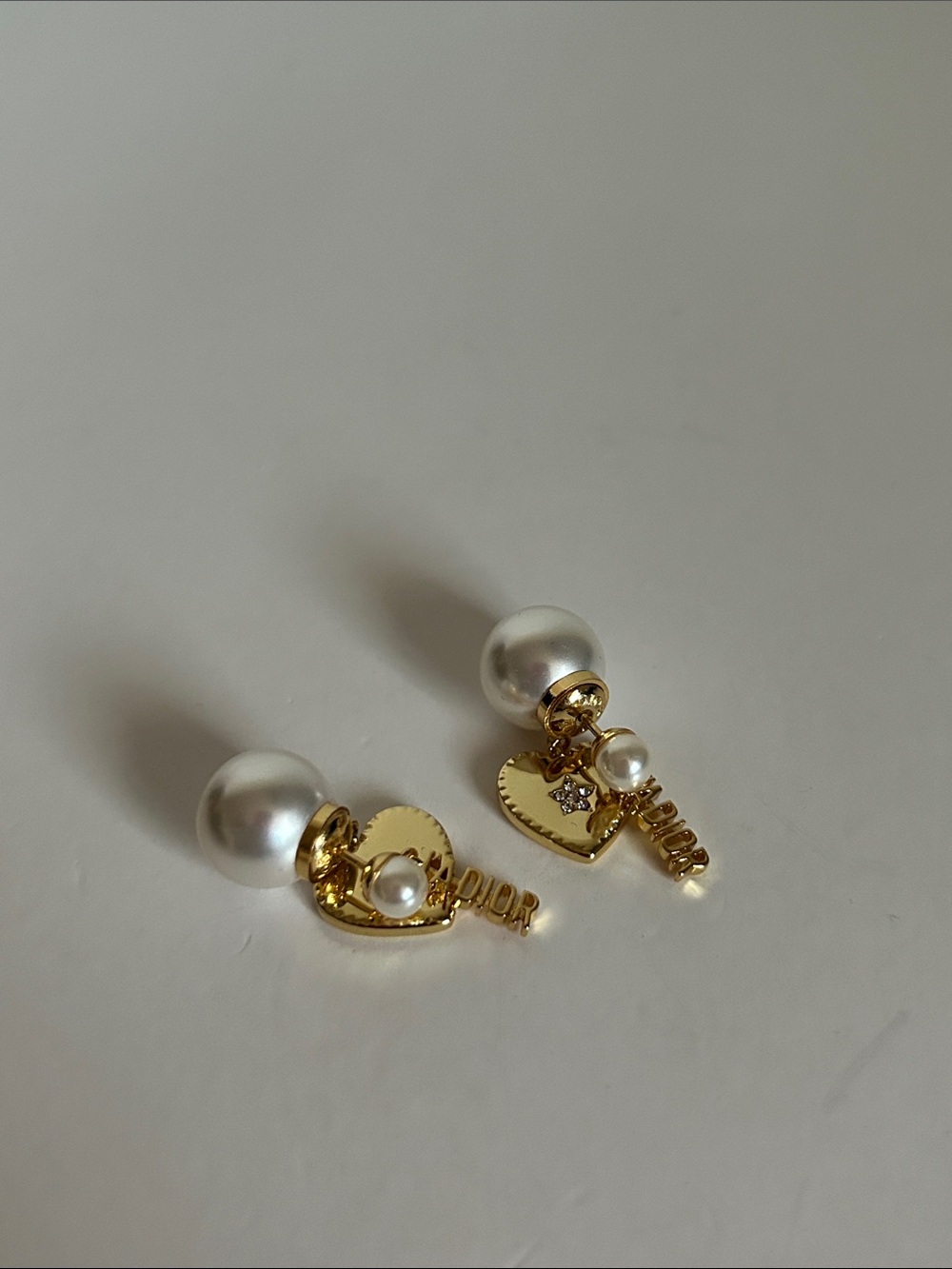 Dior Gold Heart and Pearl Drop Earrings - White Pearls